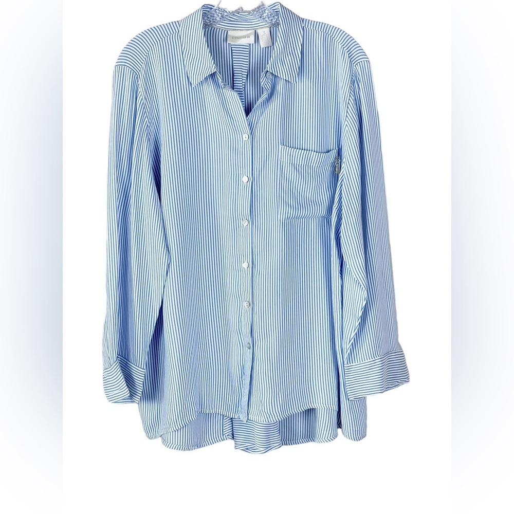 Chico's Blue Striped Button Down Shirt